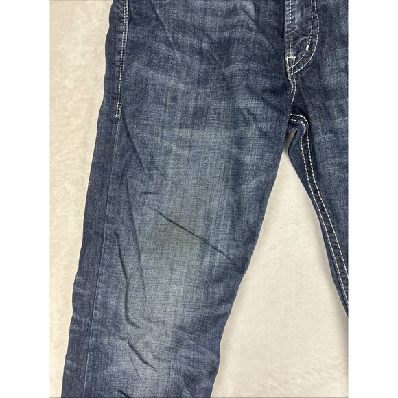 Silver Jeans Men’s Size 33 Dark Blue ZAC Selvedge Thick Stitch Faux Flap *STAIN* - Picture 6 of 16